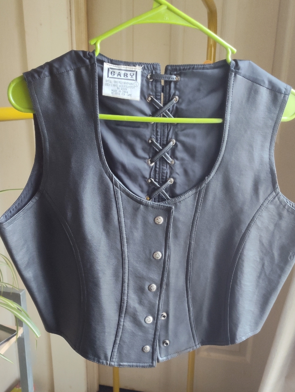 A Gaby Black Faux Leather Lace-Back Women's Vest